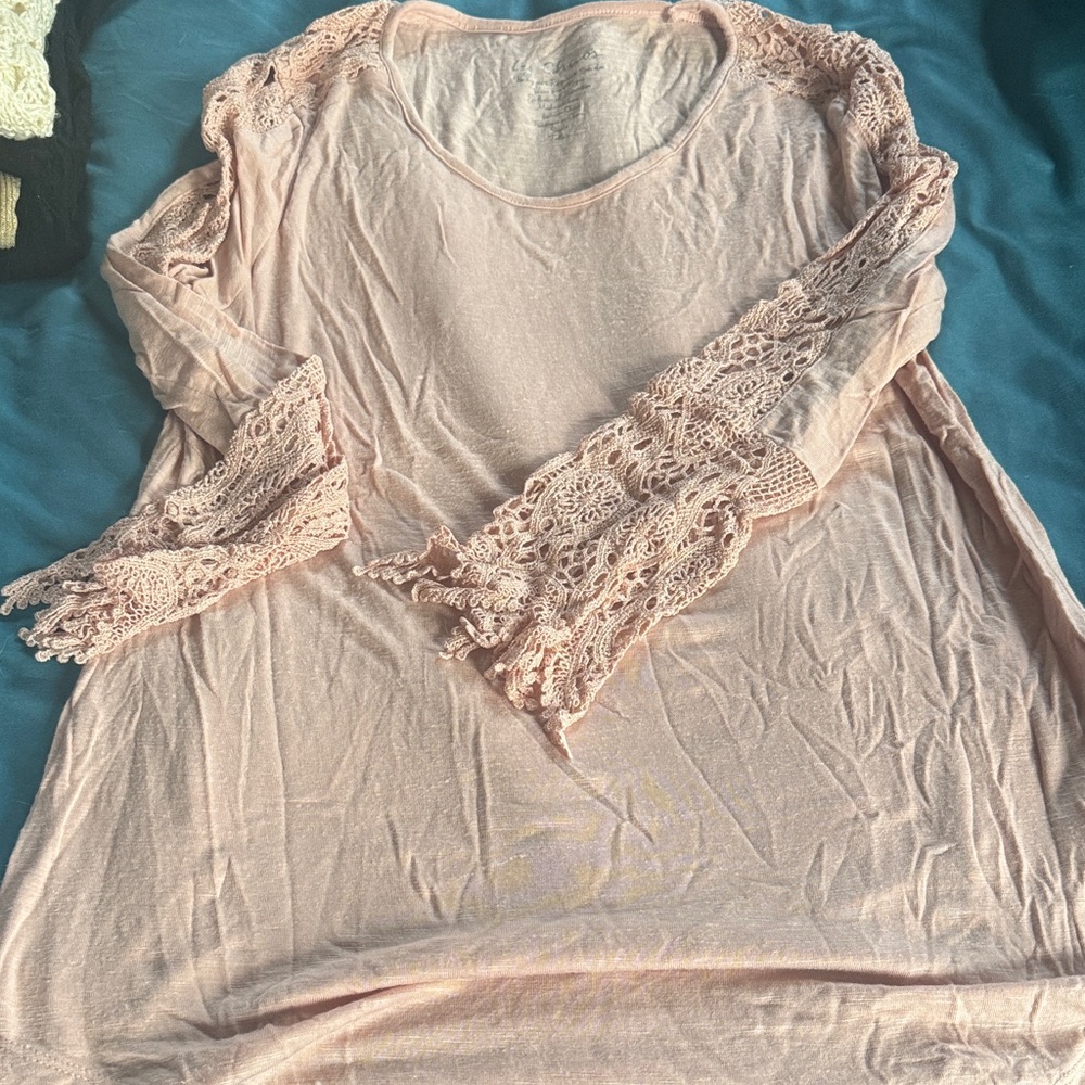 Chico's Pink Long Sleeve Lace Top